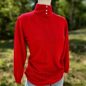 Authentic Vintage 80's 90's Red soft Fall Pearl button Turtleneck Fall Sweater